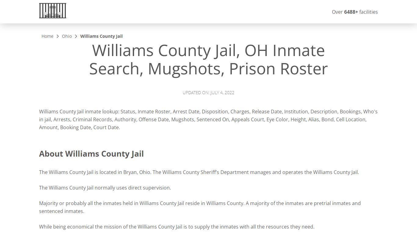 Williams County Jail, OH Inmate Search, Mugshots, Prison ...